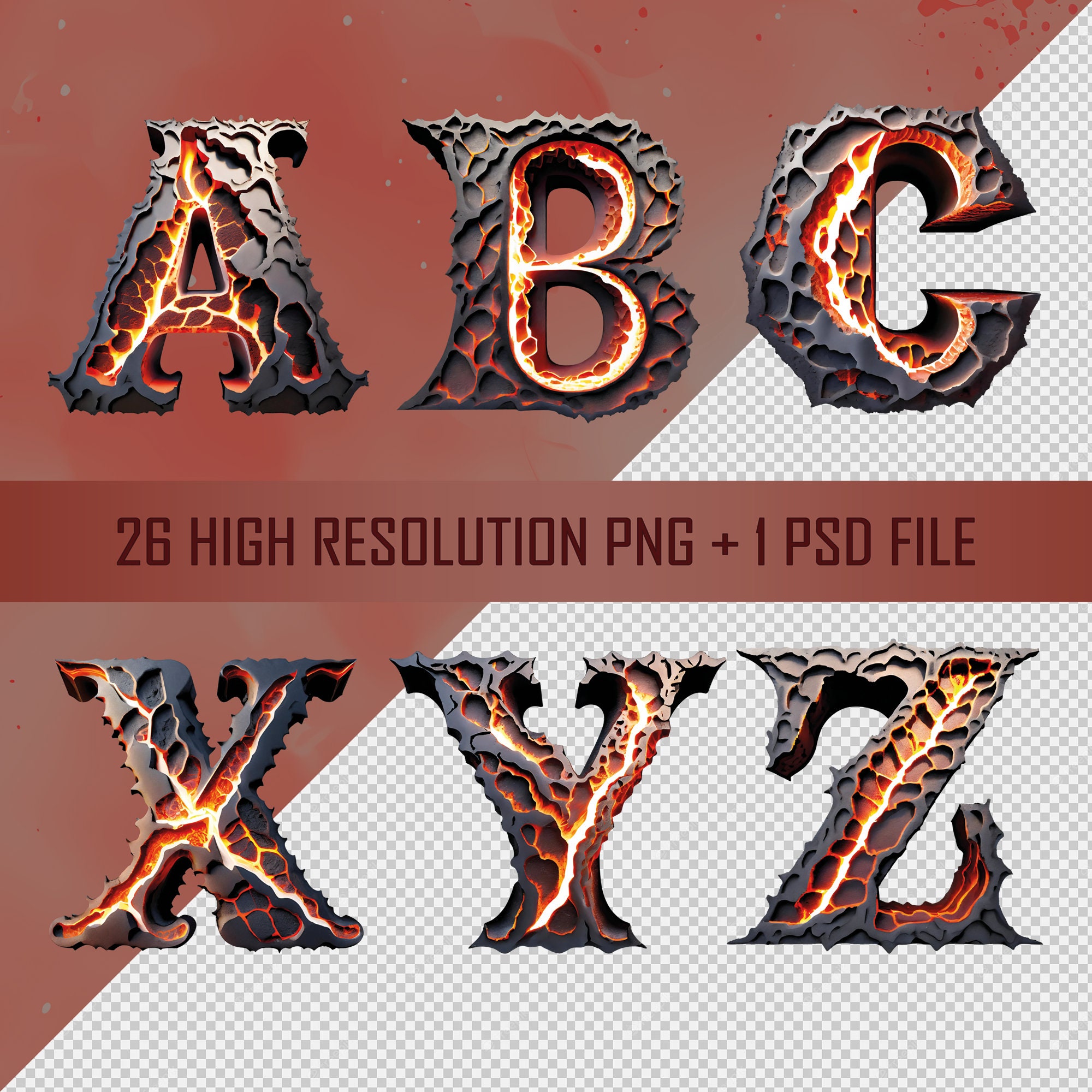 Volcano Lava Alphabet Clipart: 26 PNG Letters (digital Download) - Etsy