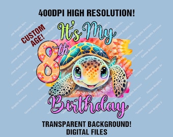 Custom Sea Turtle Birthday PNG: High Resolution Digital File