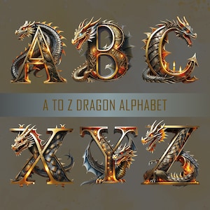 Drachen Alphabet ClipArt: 26 Buchstaben Set (Digitaler Download)