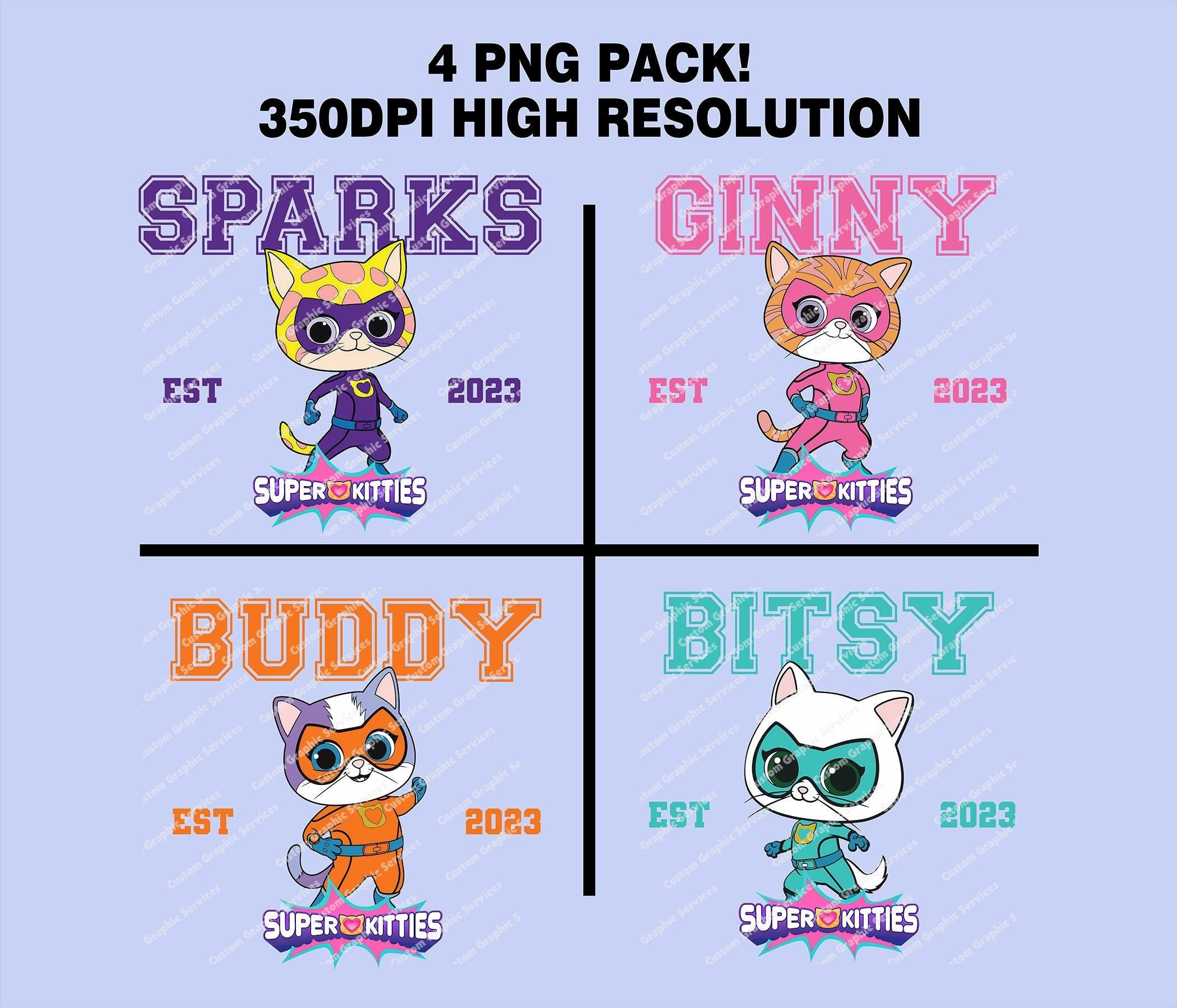 Super Kitties PNG Bundle: Sparks, Ginny, Buddy, Bitsy (Digital Download)