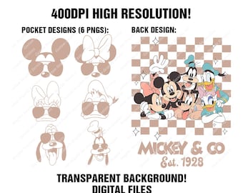Disney Mickey and Co Est 1928 PNGS, Pocket & Back Ready to Print 400DPI 7 DIGITAL FILES