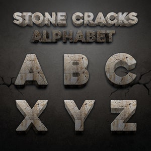 Cracked Stone Alphabet: 3D Letters, Numbers, Symbols (PNG)