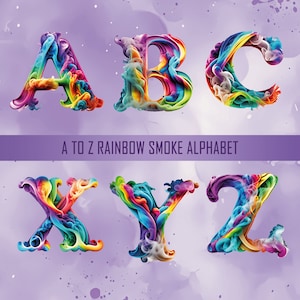 Rainbow Smoke Alphabet Clipart: A-Z Letters (Digital Download)