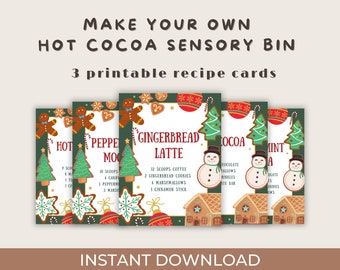 Hot Cocoa Sensory Bin Recipe Cards: Christmas Winter Activity (Printable)