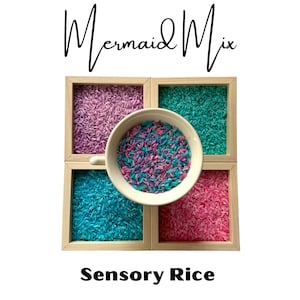 Mermaid Rice Sensory Filler Colored for Toddler Play Table Bin, Montessori Sensorial Activity Gift, Education Toy for Open Ended Play