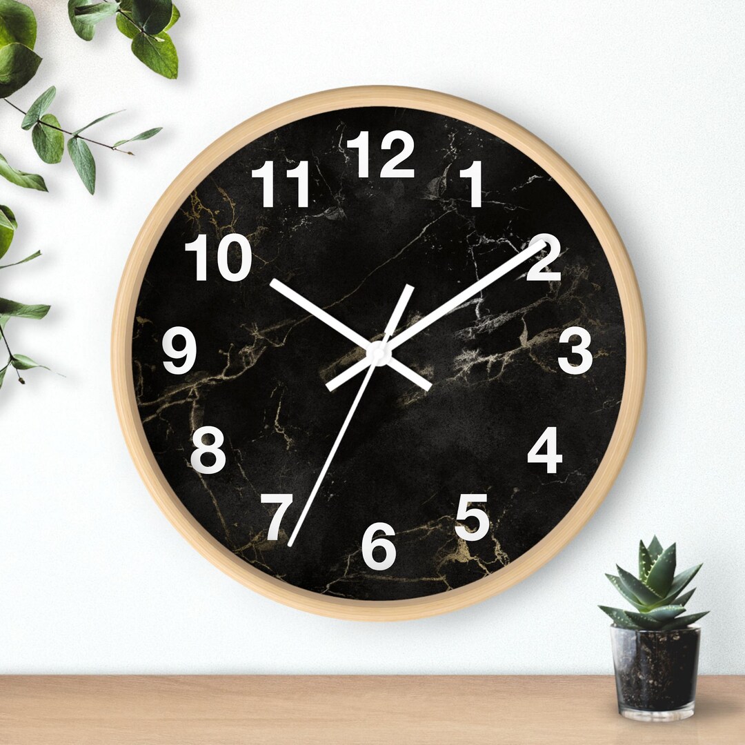 Black Marble Wall Clock, Modern Wall Clock, Minimalist Marble Clock ...