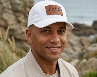 Embroidered Dad Hat, Dada Est Year Cap, Leather Patch Baseball Cap, Custom Dad Gift, Personalized Hat for Him, Father's Day Gift