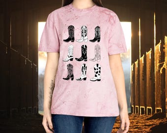 T-shirt vintage de bottes de cowboy de rodéo, t-shirt unisexe tie-dye, haut de cow-girl de Style occidental