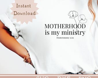 Christian mom shirt png Motherhood is my ministry svg floral mothers day png mom quote svg young mom gift idea mom mug sublimation design