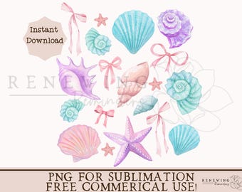 coquette seashell png coastal seaside shirt png seashell bow sublimation design coastal bow png summer beach png seashell art print colorful