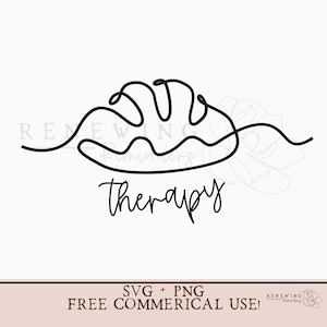 May include: Black and white line art illustration of a loaf of bread with the word "therapy" written below it.