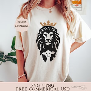 leão e cordeiro svg design de sublimação cristã camisa de fé png design de camisa de revelação homens camisa cristã leão coroa svg rei Jesus png