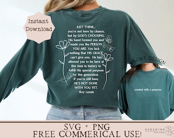 created with a purpose svg Christian floral back print png faith shirt svg just think Christian quote png hope shirt sublimation design