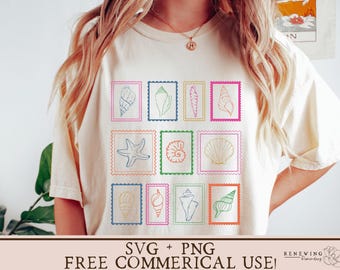 seashell postage stamp svg bright beach shirt png colorful coastal svg summer seashell png summer vibes shirt design seaside bright svg