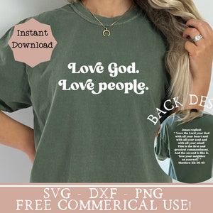 Christelijk shirt png liefde God liefde mensen svg voor- en achterkant shirtontwerp geloof geïnspireerd tshirt png Matthew 22 svg grootste gebod svg