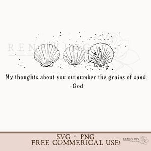 Concha cristiana SVG, camiseta costera minimalista, versículo bíblico, camiseta de playa SVG, diseño de sublimación de verano, Salmo 139 SVG, granos de arena SVG