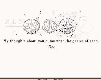 Conchiglia cristiana in formato SVG, maglietta costiera minimalista, versetto biblico, maglietta da spiaggia in formato SVG, design estivo a sublimazione, Salmo 139 in formato SVG, granelli di sabbia in formato SVG.