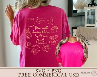 bright Christian png By their fruit svg Christian cherry png fruit of the spirit svg faith inspired summer shirt design back of shirt png