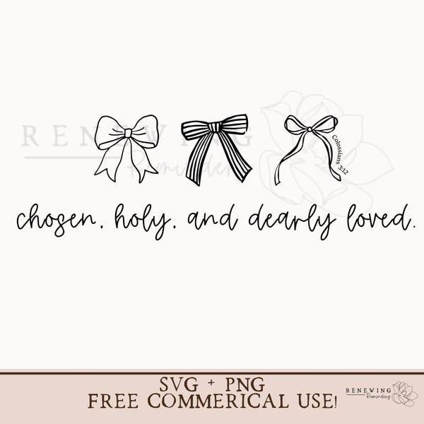 Minimalist Christian bow png bible verse shirt svg coquette christian png chosen holy dearly loved svg coquette faith shirt png valentine
