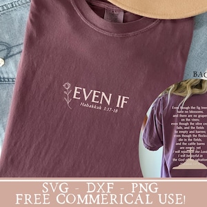 Camisa com versículo bíblico svg design de sublimação de Páscoa Even If png camisa cristã moderna svg manga de escritura png Habacuque 3 svg frente verso png