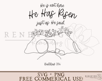 Christian Easter shirt svg He has risen png empty tomb svg Matthew 28 6 png single line Easter sublimation design resurrection Sunday svg