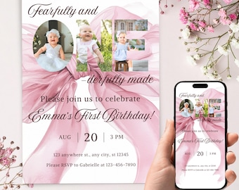 Fearfully and One-derfully Made First Birthday Invitation with Photo, Christian Birthday Invite, Editable Digital Template, 1st bday, DIY