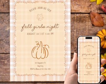 Moms Night Editable Invitation, Autumn Fall Party Invite, Digital Download for Cozy Gatherings and Fun, Evite, DIY, Template, Orange, Doodle