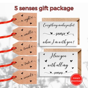5 Senses Gift Tags, Five Senses Gift, Anniversary Gift, Birthday Gift, Gift for Husband, Wife, Girlfriend, or Boyfriend, 5 Senses Printable