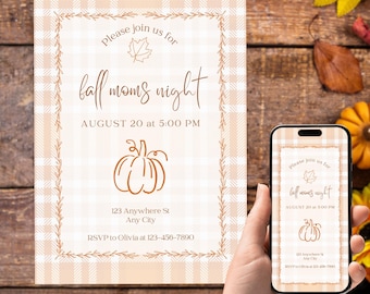 Moms Night Out Editable Invitation, Autumn Pumpkin Party Invite, Fall Themed Girls Night, Digital Download for Cozy Gatherings and Fun, MNO