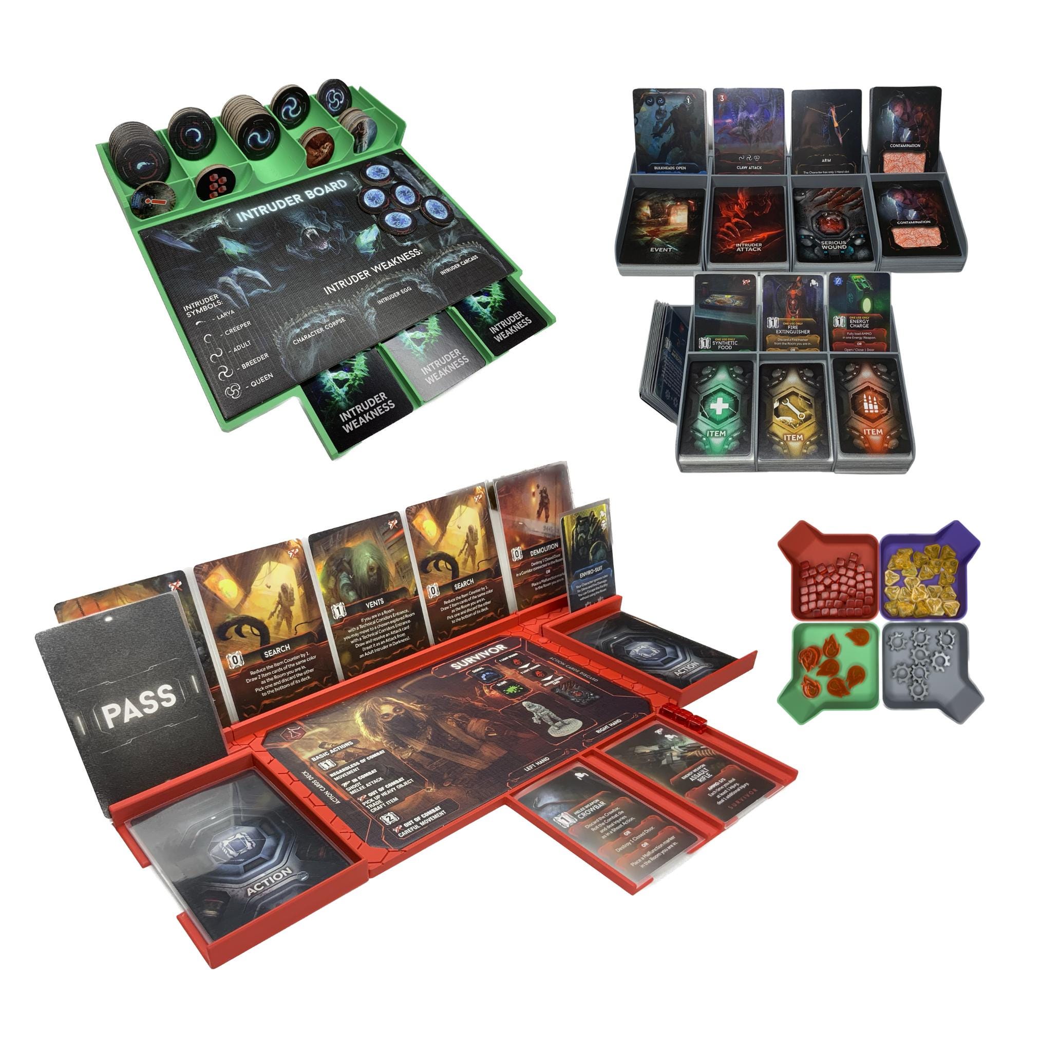 Nemesis/Lockdown Board Game Organizer: Player Dashboards, Card & Resource Trays