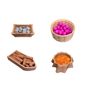 Everdell Game Resource Trays including Basket, Boat, Mine Cart and Stump (Set of 4)