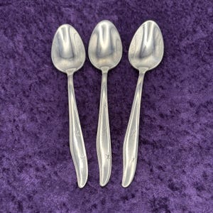 CITATION - Mar-CREST Vintage Stainless, MCM Atomic Starburst, 4 Oval Soup Spoons