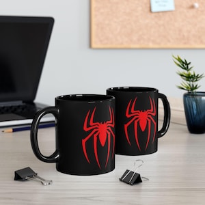 Spiderman Emblem Mug | Black Ceramic Coffee Cup | 11 oz - 15 oz