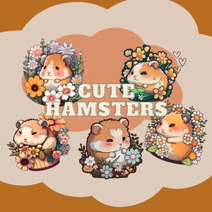 Cute Hamsters with flowers pack digital stickers | goodnotes stickers | house chore | mood | emoji | notes stickers | Ipad stickers | PNG
