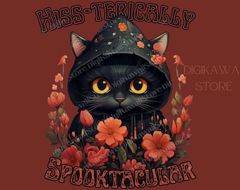 Halloween PNG/SVG, Cute Black Cat, Autumn sublimation design, Fall PNG, Pumpkins, Watercolor Sublimation, Instant download, Halloween Cat