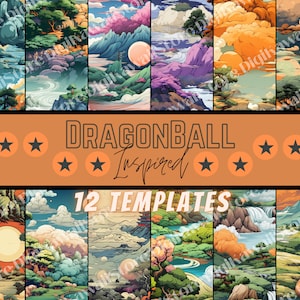 12 DragonBall Aesthetic Themed Digital Papers, Seamless Commercial Use Instant Download, Anime Themed Digital Paper, Background-Wallpaper
