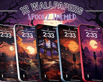 12 Spooky Wallpapers, Halloween iPhone Wallpaper, Smartphone Wallpaper Set, Cute, Aesthetic Fall Phone Background, Fall Wallpaper