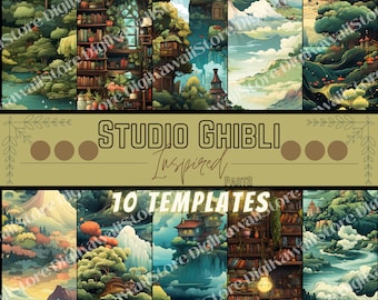 10 Studio Ghibli Aesthetic Themed Digital Papers, Seamless Commercial Use Instant Download, Anime Themed Digital Paper, Background-Wallpaper