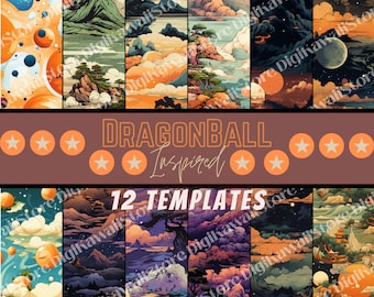 12 DragonBall Aesthetic Themed Digital Papers, Seamless Commercial Use Instant Download, Anime Themed Digital Paper, Background-Wallpaper