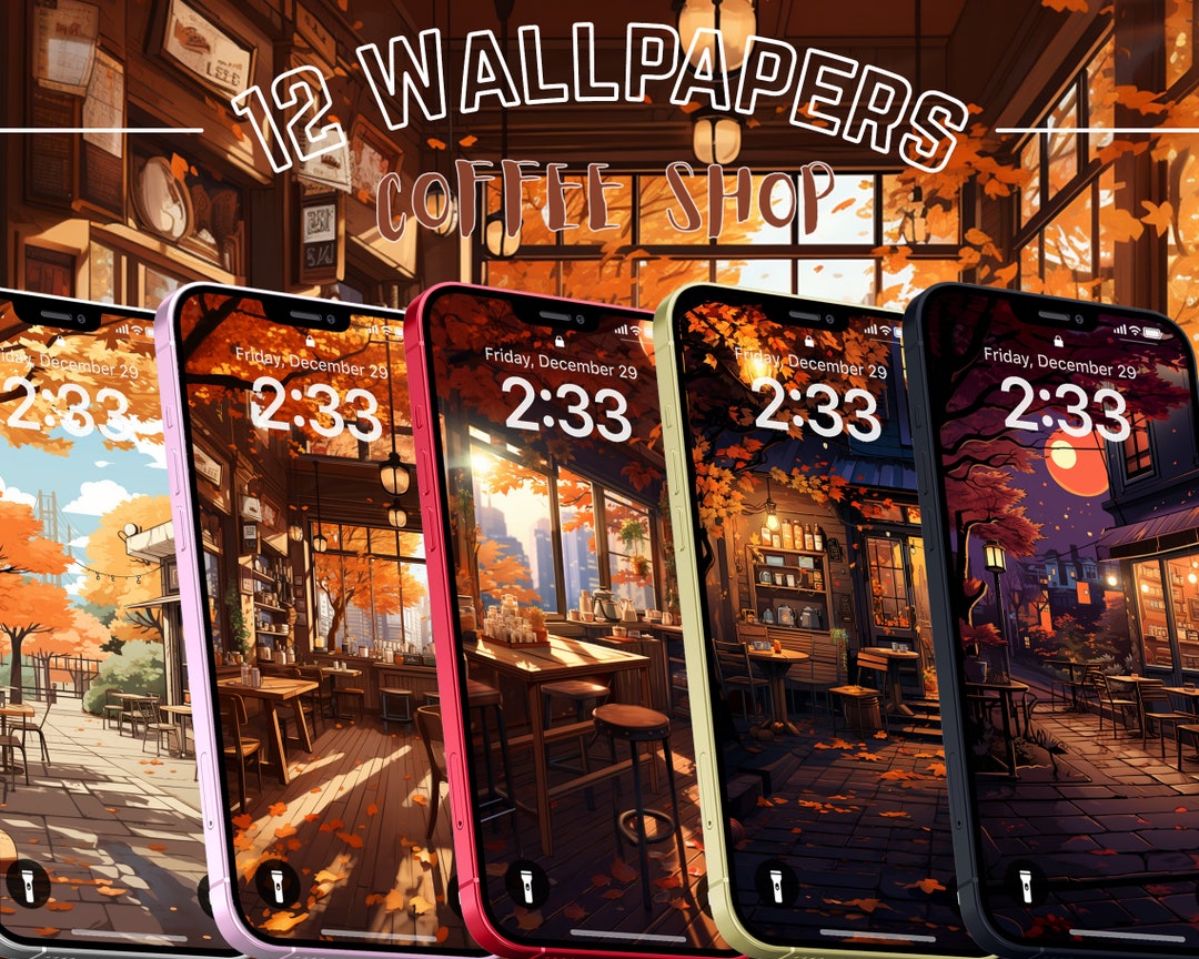 12 Fall Coffee Shop Wallpapers Coffee Shop iPhone Wallpaper Etsy