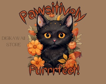 Halloween PNG/SVG, Cute Black Cat, Autumn sublimation design, Fall PNG, Pumpkins, Watercolor Sublimation, Instant download, Halloween Cat