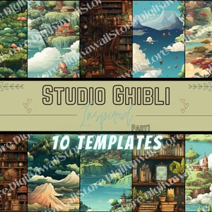10 Studio Ghibli Aesthetic Themed Digital Papers, Seamless Commercial Use Instant Download, Anime Themed Digital Paper, Background-Wallpaper