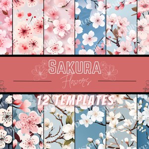 12 süße rosa Sakura Themen digitale Papiere, Nahtlose kommerzielle Nutzung Sofortiger Download Blumen Themen Digitales Papier, Hintergrund-Hintergrundbild