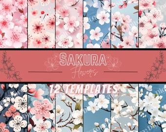 12 Cute Pink Sakura Themed Digital Papers, Seamless Commercial Use Instant Download Flower Themed Digital Paper, Background-Wallpaper