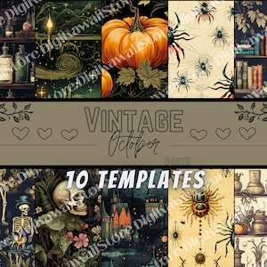10 Vintage Spooky Themed Digital Papers, Seamless Commercial Use Instant Download Halloween Themed Digital Paper, Fall Background-Wallpaper