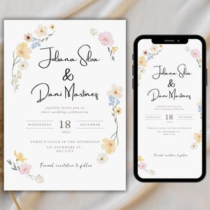 Wildblumen Brautdusche Einladung Vorlage, Boho Blumen einladen, Bloom Brautdusche einladen Karte, bearbeitbare Canva Einladungskarte, druckbar