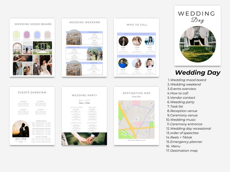 Wedding Day Binder Template Printable, Canva, Wedding Itinerary, Wedding Planner checklist, Wedding Day Timeline, Wedding Coordinator Binder image 4