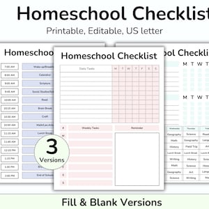Homeschool Weekly Checklist, Homeschool Planner Printable, Teacher Checklist, Kids To-Do List, Daily School Schedule, Kids Chores, Printable