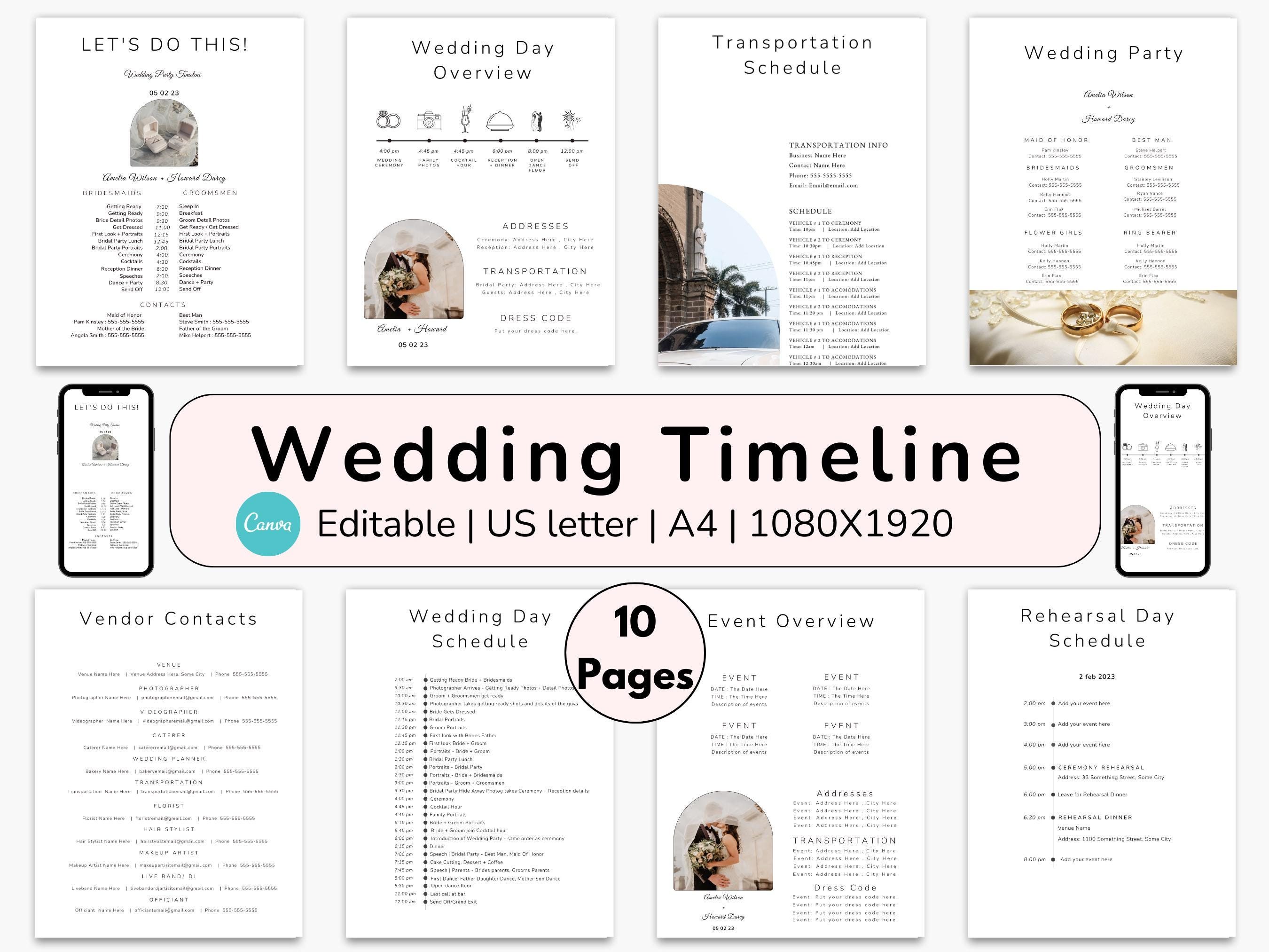 Wedding Planning Timeline, Wedding Day Binder, Weds weekend Timeline, Wedding Itinerary, Wedding Schedule Planner, Bridal Party, Printable