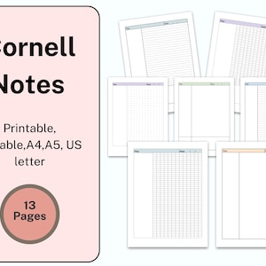 Cornell Notes PDF, Notatki ze spotkań do druku, Papier Cornell Notes, Notatki Cornell, Robienie notatek przez uczniów, Pusta lista kontrolna, Natychmiastowe pobieranie A4